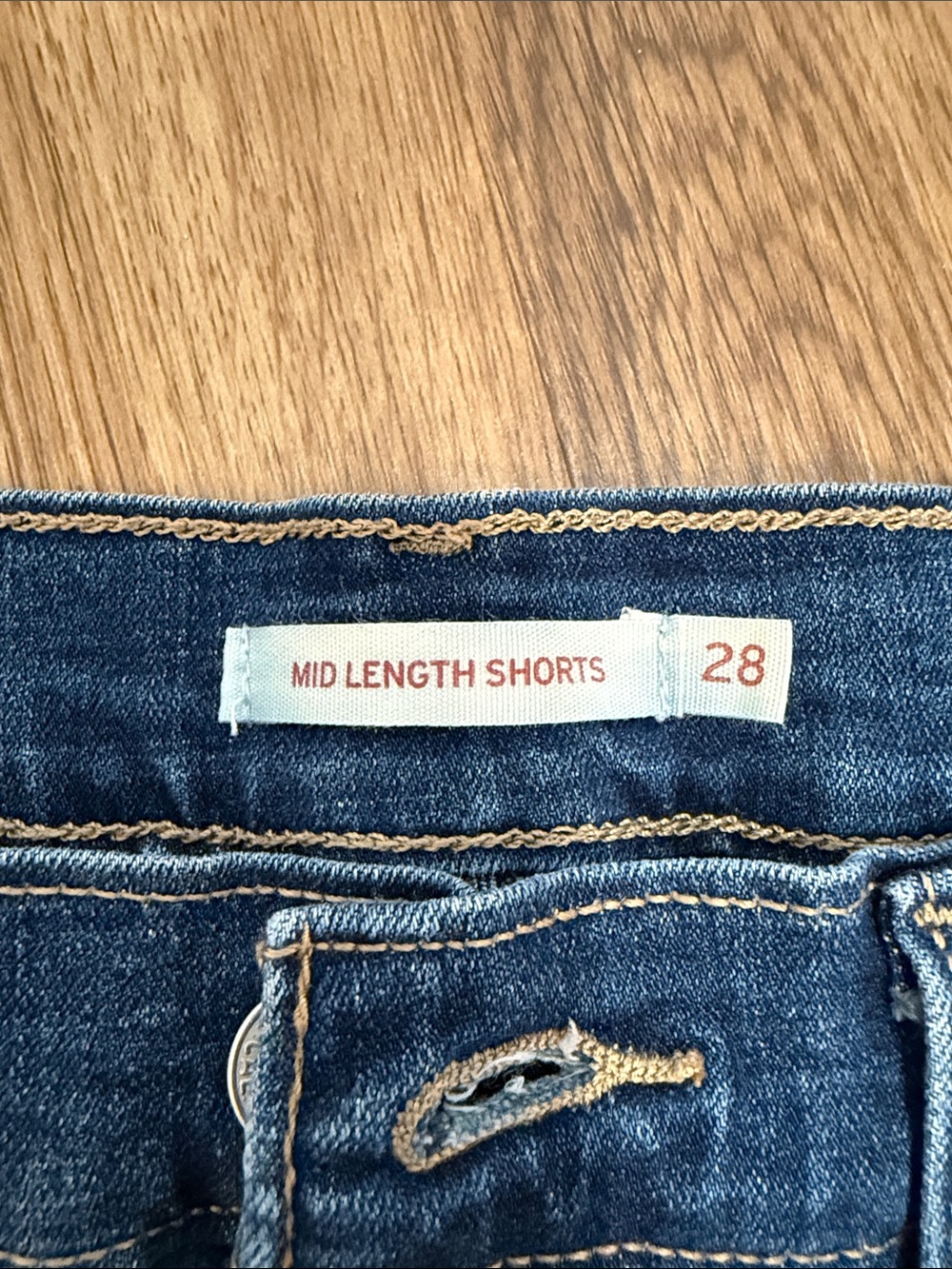 Levi's Dark Blue Rolled Hem Mid Length Denim Shorts - Picture 3 of 4